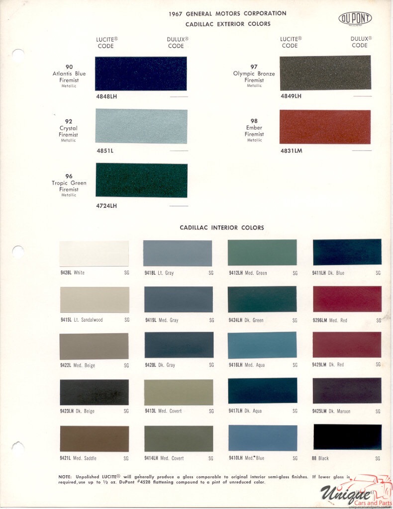 1967 Cadillac Paint Charts DuPont 2